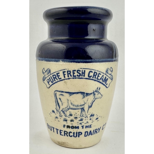 134 - BUTTERCUP DAIRY CREAM POT. 4.3ins tall. Strong deep blue top, lower off white. An unusually sharp & ... 