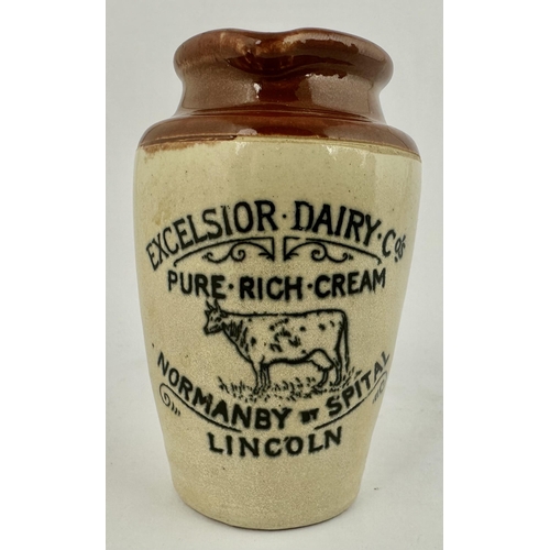 135 - LINCOLN EXCELSIOR DAIRY CREAM POT. 4ins tall. T.t. - red brown top, lower off white, rear handle, po... 