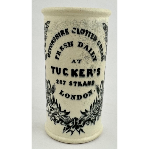 142 - TUCKERS DEVONSHIRE CLOTTED CREAM POT CYLINDER. 4.8ins tall. Highly elaborate double transferred pot ... 