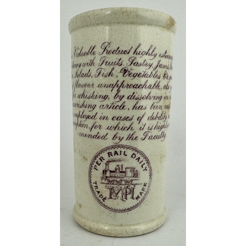 145 - HARRISS CLOTTED DEVONSHIRE CREAM POT CYLINDER. Blobby. Light red transfer, 6 lines one side, 9 to re... 