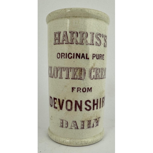 145 - HARRISS CLOTTED DEVONSHIRE CREAM POT CYLINDER. Blobby. Light red transfer, 6 lines one side, 9 to re... 