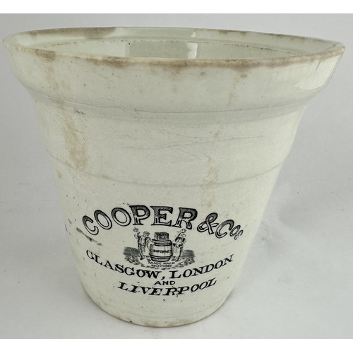 146 - COOPER & CO BUTTER CROCK. 7.2ins tall. Unusual 3lb (?) capacity all white crock featuring familiar f... 