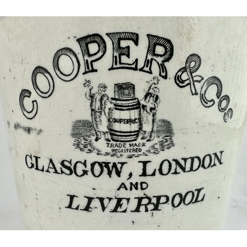 146 - COOPER & CO BUTTER CROCK. 7.2ins tall. Unusual 3lb (?) capacity all white crock featuring familiar f... 