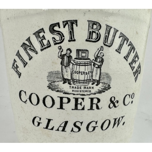 147 - COOPER & CO BUTTER CROCK. 6.1ins tall. Very rare 2lb (?) capacity all white crock featuring familiar... 