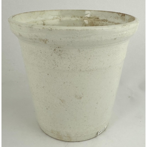 147 - COOPER & CO BUTTER CROCK. 6.1ins tall. Very rare 2lb (?) capacity all white crock featuring familiar... 