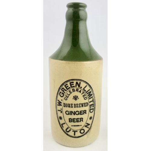 150 - W GREEN LUTON GINGER BEER BOTTLE. 7ins tall.Std, t.t. (green top), c.c. Crisply struck oval bordered... 