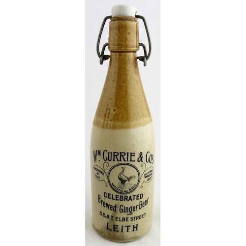 161 - WM CURRIE LEITH GINGER BEER BOTTLE. 9.4ins tall. Ch., t.t., swing stopper (intact, flake on left). D... 