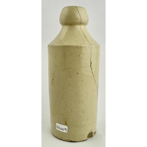 163 - REYNOLDS & BRANSON LEEDS GINGER BEER BOTTLE. 6.8ins tall. Std, all white, cork lip (hairline on left... 