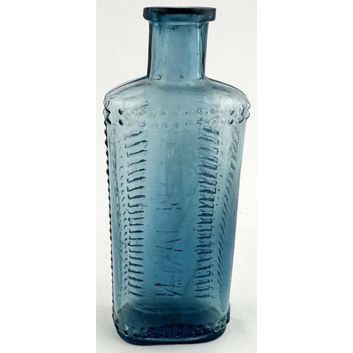 192 - FOULSTONS CRESCENT POISON BOTTLE. DP57. 5.4ins tall. Crescent shape cross section. Scarce cornflower... 