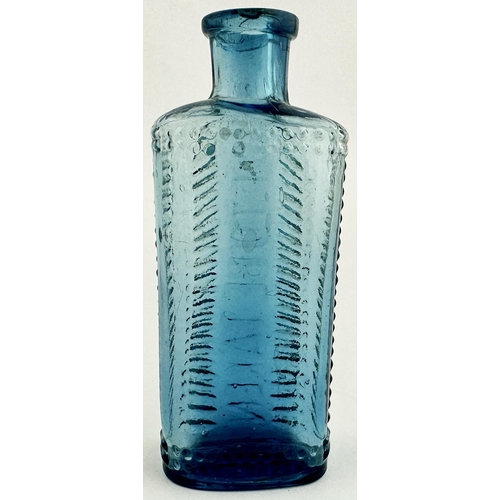 193 - FOULSTONS CRESCENT POISON BOTTLE. DP57. 4.8ins tall. Crescent shape cross section. Delightful deep c... 