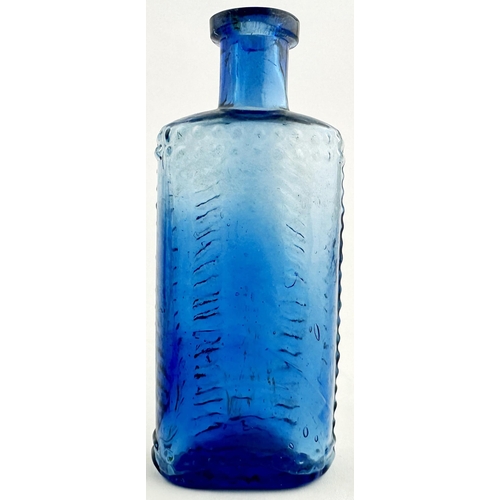 194 - FOULSTONS CRESCENT POISON BOTTLE. DP57 4.3ins tall. Crescent shape cross section. Delightful mid, va... 