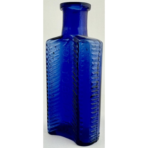 195 - FOULSTONS CRESCENT POISON BOTTLE. DP57 3.5ins tall. Crescent shape cross section. A wonderful deep c... 