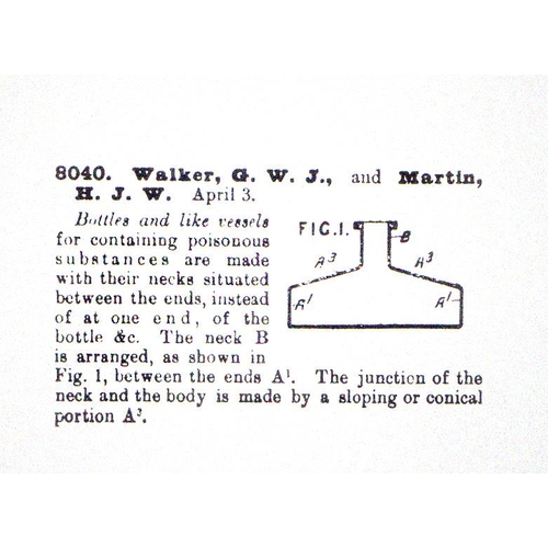 197 - SUBMARINE POISON BOTTLE. 3.9ins tall. Mid size of the famous 1899 Elias Fraser patent. Horizintal ri... 