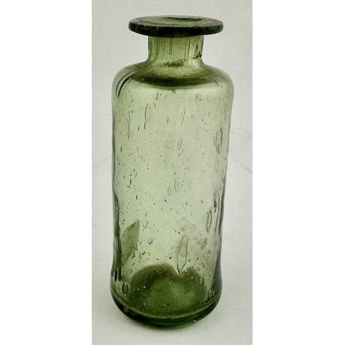 211 - FREEBLOWN APOTHECARY GLASS VIAL. 3ins tall. Remarkably sparkling mint aqua glass, tall, cylinder, sl... 