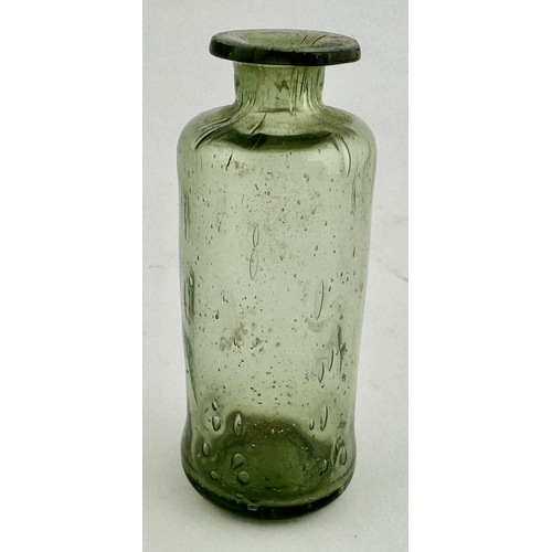 211 - FREEBLOWN APOTHECARY GLASS VIAL. 3ins tall. Remarkably sparkling mint aqua glass, tall, cylinder, sl... 