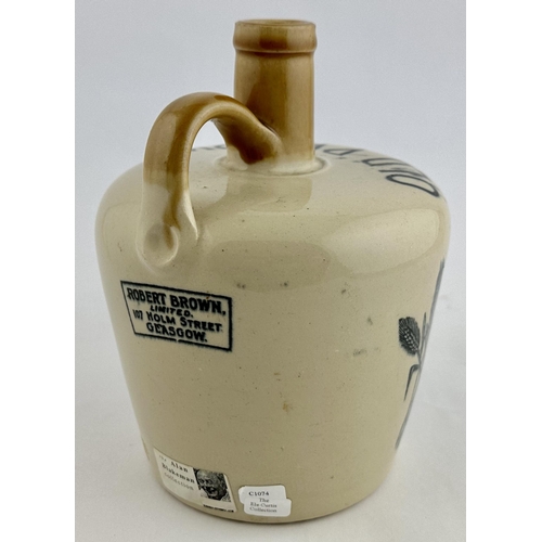 215 - OLD PRIORY SCOTCH WHISKY JUG. (WG p33) 7.3ins tall. Off white with light tan neck & handle. An extre... 