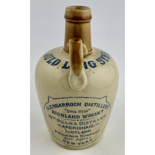 216 - AULD LANG SYNE WHISKY JUG. (WG p14) 7.4ins tall. Off white (some body speckles) with light tan neck ... 