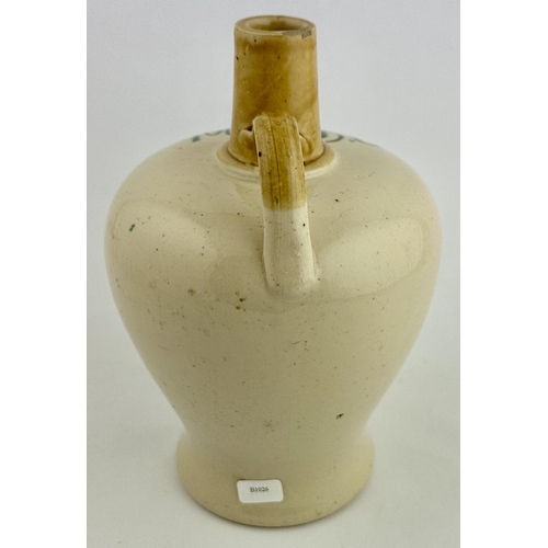 218 - ODONNELS BELFAST OLD IRISH WHISKY JUG. WG p144. 7.6ins tall. Off white body light tan neck & handle.... 