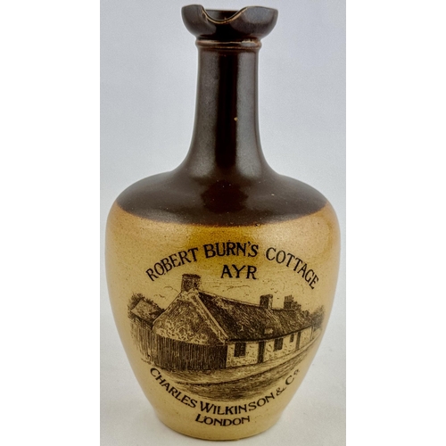 220 - WILKINSON ROBERT BURNS COTTAGE AYR WHISKY JUG. WG p210. 8ins tall. T.t. salt glaze, flared lip, rear... 