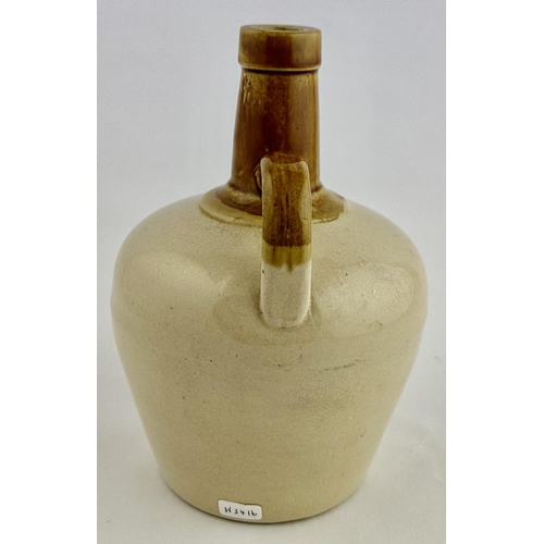 221 - ACORN DISTILLERY IRISH WHISKY JUG. WG p11. 7.7ins tall. Off white body, tan neck & rear handle. Supe... 