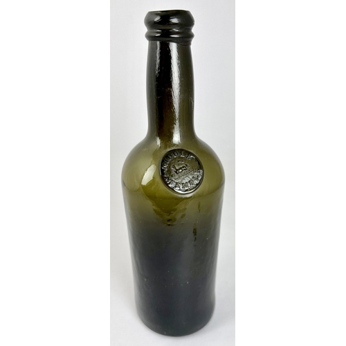 249 - MIDDLE TEMPLE SPLIT SIZE SEALED WINE BOTTLE. (David Burton p1200). 8.8ins tall. Black/ dark green cy... 