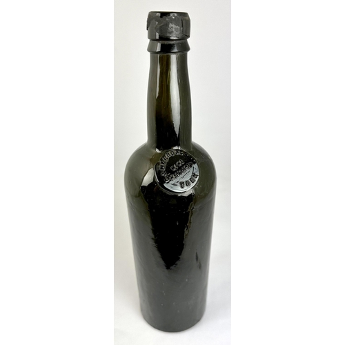 251 - YORK SEALED WINE BOTTLE. 11.9ins. A fine heavy three part black glass cylinder. Collared neck - some... 