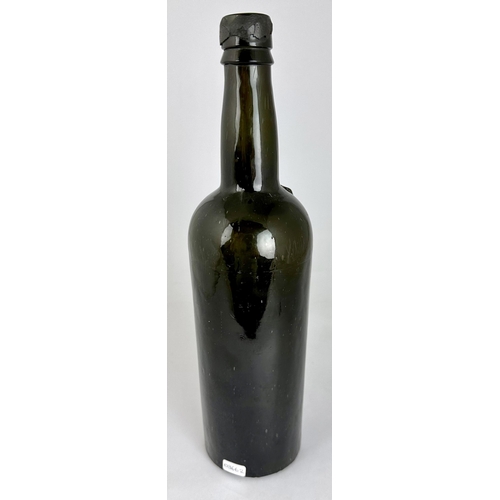 251 - YORK SEALED WINE BOTTLE. 11.9ins. A fine heavy three part black glass cylinder. Collared neck - some... 