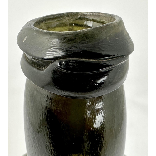 254 - DATED 1809 SIR WILLIAM STRICKLAND BART SEALED WINE BOTTLE. 9.6ins tall. Black/ dark green glass. Squ... 