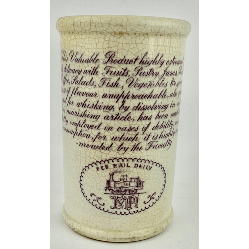 143 - DEVONSHIRE CLOTTED DEVONSHIRE CREAM POT CYLINDER. 4.7ins tall. Double sided mauve transfer - 5 lines... 