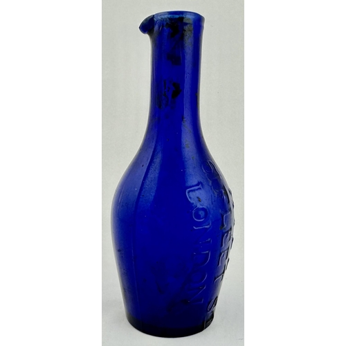 84 - HYDE FLEET ST LONDON INK BOTTLE. 4.8ins tall. Gorgeous bright cobalt blue curvy upright , pouring li... 