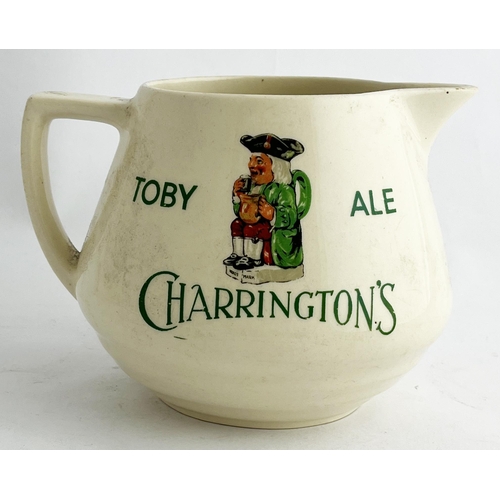 326 - CHARRINGTONS DOUBLE SIDED PUB JUG. 4.5ins tall. TOBY STOUT, Royal Doulton base p.m. Good.