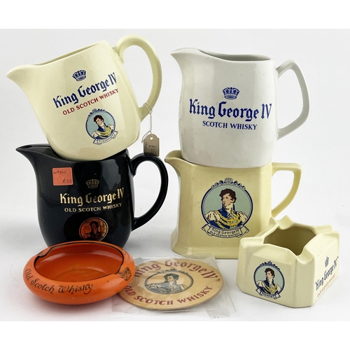 327 - KING GEORGE IV PUB GROUP. Tallest 4.5ins. Inc. 4 x double sided jugs, 2 x ashtrays & beer mat. Base ... 