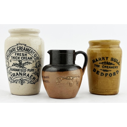 333 - CREAM POT DUO & MILK JUG. Tallest 4.5ins. STRANRAER & BEDFORD cream pot plus WALKERS DAIRY/ SLOANE S... 