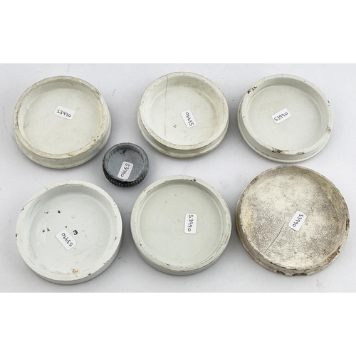 335 - POT LID GROUP. Largest 4ins. Inc. ARMY & NAVY, BURGESSS, HOLLOWAYS, BOOTS & GLYCERINE JELLY. Damages... 