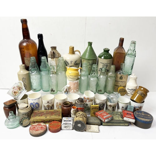 343 - ECLECTIC MIX. Inc. Codds, coronation jugs, tins, inks etc. Worn/ damages. (59) Unsuitable for p+p