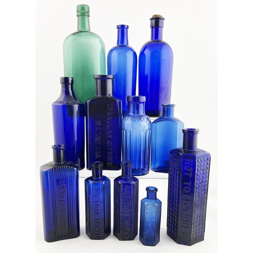 374 - POISONS GROUP. Tallest 9ins. Cobalt blue, various shapes & sizes, some plain, some embossed. Inc. CA... 