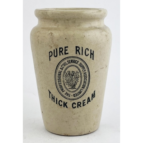 392 - PURE RICH THICK CREAM POT. 4.75ins tall. Thistle pict to centre. Good.