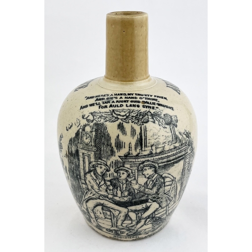 417 - AULD LANG SYNE WHISKY JUG. 7ins tall. Black print to front, rear handle & p.m., lettering to shoulde... 