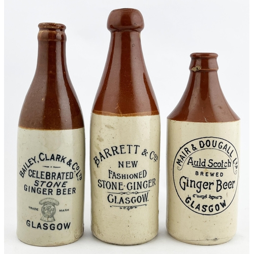 418 - GLASGOW GINGER BEER TRIO. Tallest 9ins. Slight variation in size & shape. Inc. BAILEY, CLARK & CO, B... 