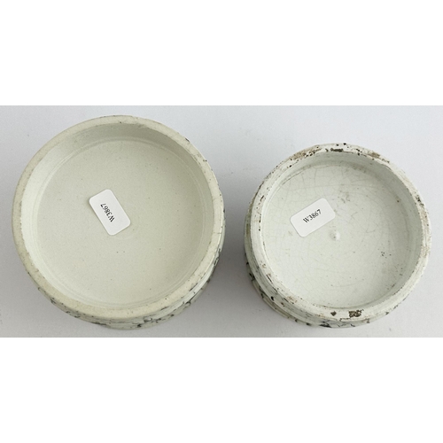 458 - JEWSBURY & BROWN POT LID & BASE DUO. Largest 3.25ins. Black & white lids with coat of arms to centre... 