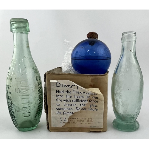 496 - ECLECTIC TRIO. Tallest 8.75ins. Inc. Boxed fire extinguisher, embossed WEST HARTLEPOOL & SHEFFIELD w... 