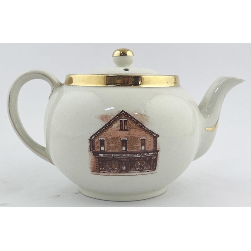 514 - STAPLEFORD & SANDIACRE CO- OPERATIVE ADVERTSING TEAPOT. 5ins tall. Double sided, side handle & spout... 