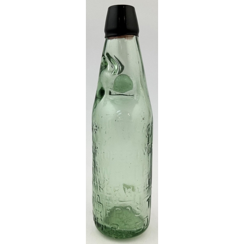 227 - R WHITE CAMBERWELL RED LIP CODD BOTTLE. 9.2ins tall. Standard 10oz capacity, lovely darkish aqua bod... 