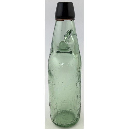 227 - R WHITE CAMBERWELL RED LIP CODD BOTTLE. 9.2ins tall. Standard 10oz capacity, lovely darkish aqua bod... 