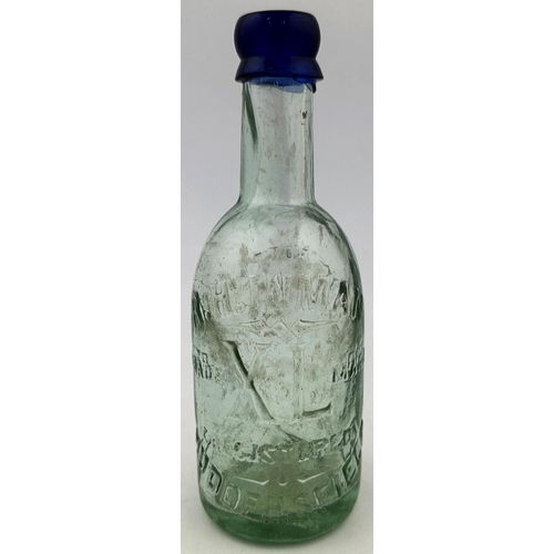 228 - R H INMAN HUDDERSFIELD BLUE LIP BEER BOTTLE. 7.9ins tall. Delightful dark blue lip (double collar ty... 