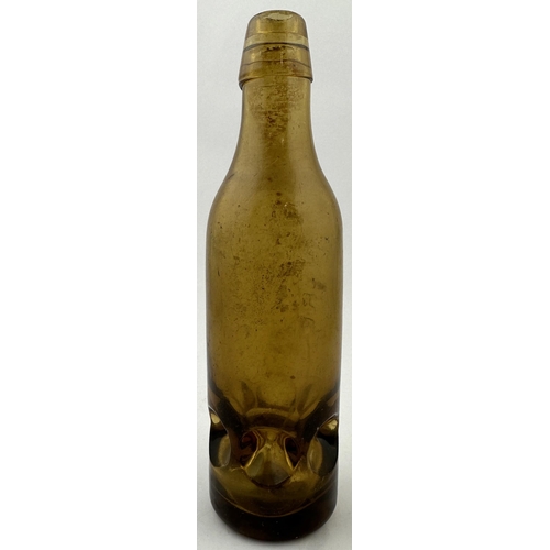 230 - HOLT & CO WARE PREMIER PATENT CODD BOTTLE BOTTLE. 9.1ins tall. Golden amber Premier Patent codd, six... 