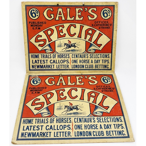 116 - GALES SPECIAL HORSE RACING NEWSPSPER SHOW CARDS. 14.3 x 10.8ins. Thick card, two hanging holes to to... 