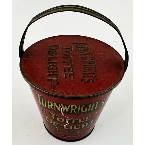 120 - TURNWRIGHTS BRIGHOUSE TOFFEE DELIGHT MINI TIN BUCKET. 5.3ins tall. Printed bucket shape tin, folding... 