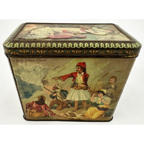 129 - EDINBURGH MACKENZIE & MACKENZIES BISCUITS TIN. 5.4 x 3.2 x 4.7ins. Very colourful images all sides w... 