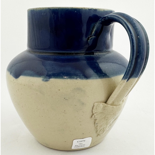 78 - BARCLAY PERKINS PUB JUG WATER JUG. 5.2ins tall. Substantial large stoneware jug with bright blue top... 